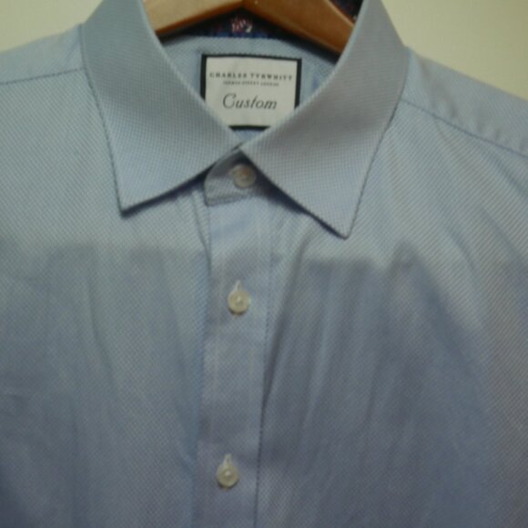 Charles Tyrwhitt Custom Light Blue Dress Shirt with Floral Trim Details - Picture 7 of 14